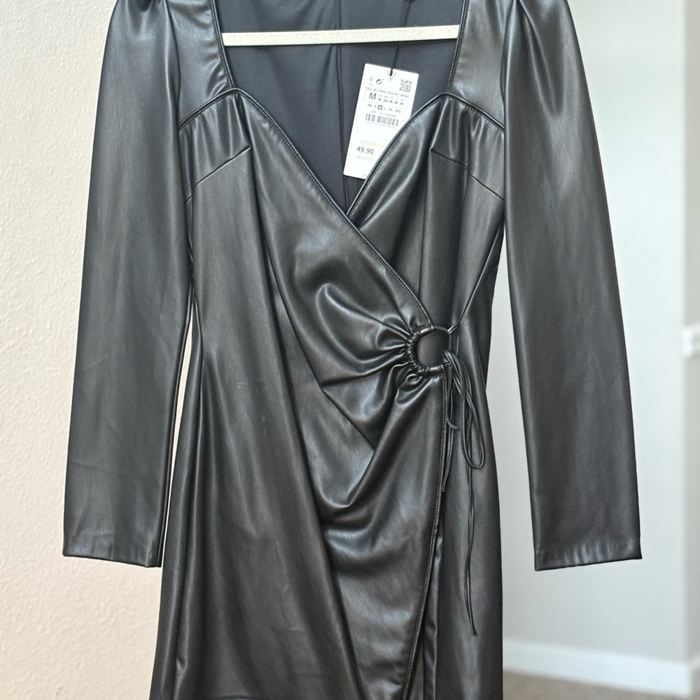 Elegant Black Faux Leather Dress